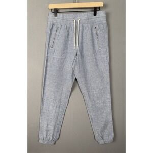 Athleta Cabo Linen Jogger Pants Women's 2 Blue Chambray Drawstring Zip Pockets